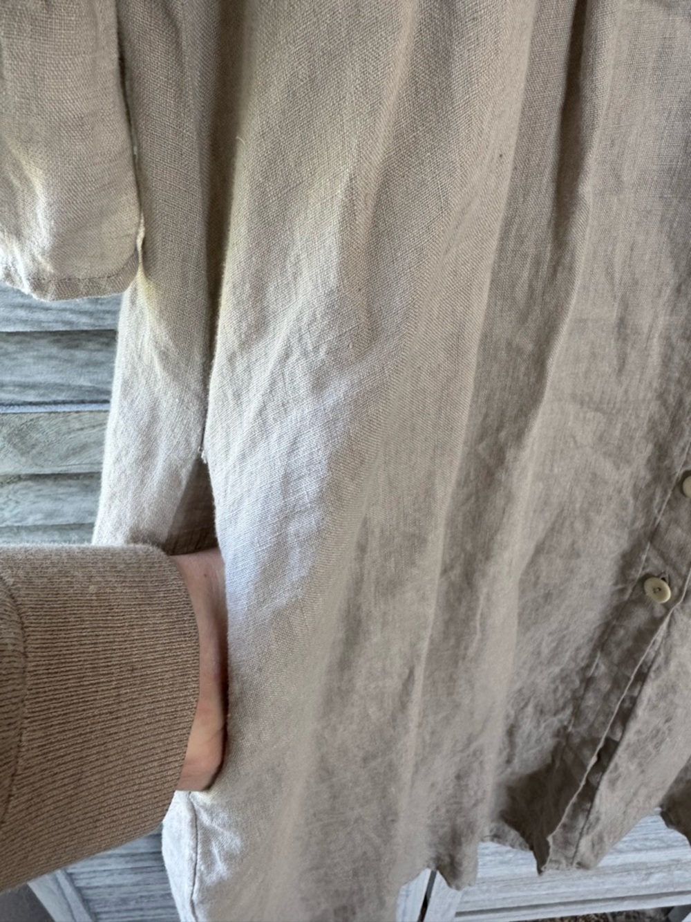 Flax Linen Midi Dress or Duster in Natural Beige - Picture 8 of 16